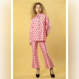 Batsheva Oversized Button Up in Pink Polka Dot Taffeta
